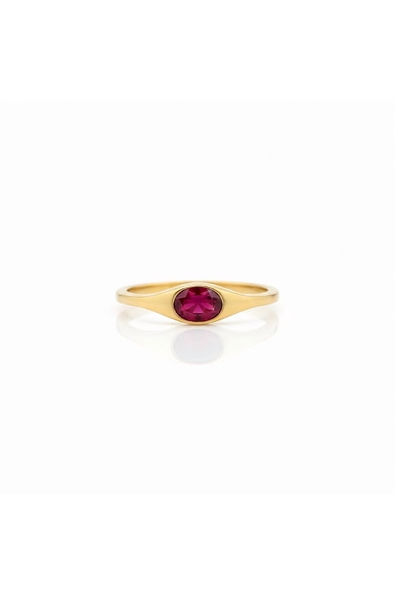 Solitaire Oval Cut Garnet Engagement Ring, Garnet Minimalist Oval Signet Ring, Daily Wear Ring, Minimalist Ring, January Birthstone Ring, Stackable Ring .
