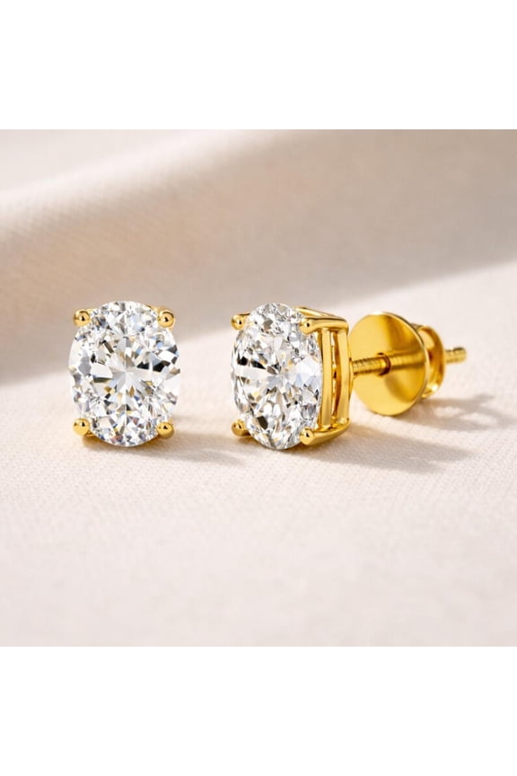 Solitaire Oval Cut Lab Created Diamond Stud Earrings
