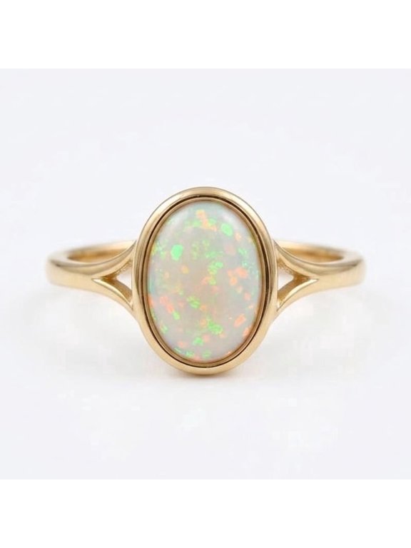 Solitaire Oval Cut Opal Split Band Ring, Dainty Engagement Ring, Promise Ring for Her, Anniversary Gift for Wife, Fire Gemstone Ring, Handmade Jewelry