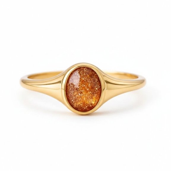 Solitaire Oval Cut Sunstone Engagement Ring, Solitaire Signet Band Ring, Anniversary Ring, Stackable Promise Ring, Bezel Set Ring, Solitaire Gesmtone Ring, October Birthstone Ring