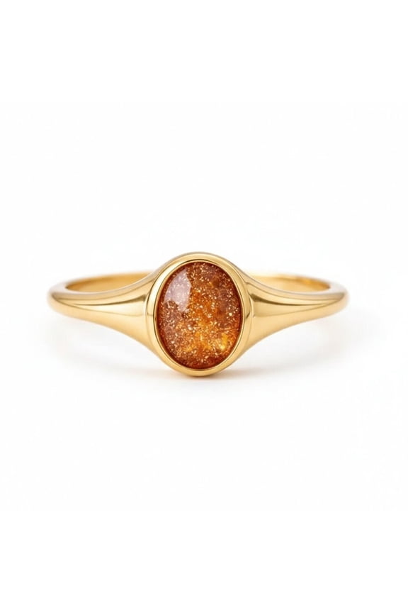 Solitaire Oval Cut Sunstone Engagement Ring, Solitaire Signet Band Ring, Anniversary Ring, Stackable Promise Ring, Bezel Set Ring, Solitaire Gesmtone Ring, October Birthstone Ring