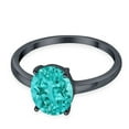 thumbnail image 1 of Solitaire Oval Ring Black Tone Paraiba Tourmaline CZ 925 Sterling Silver Size 4, 1 of 6