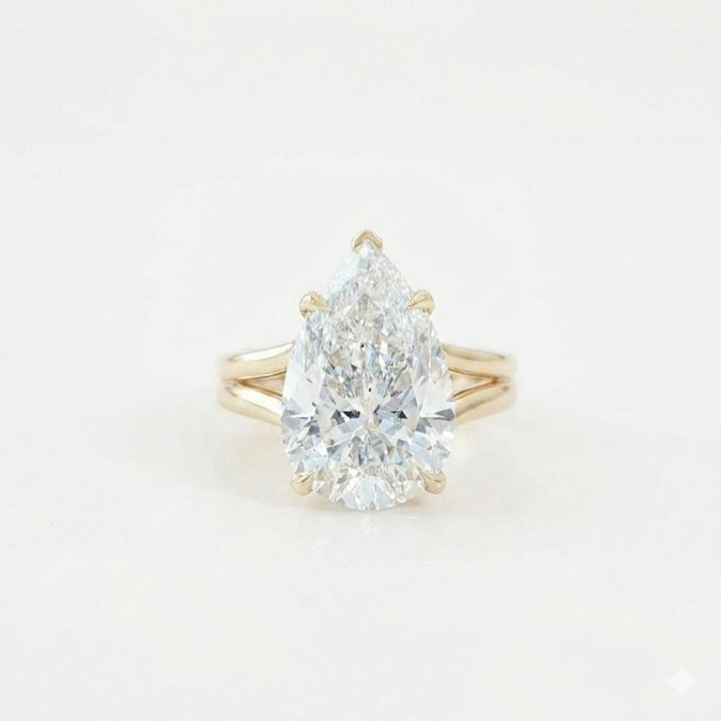 Solitaire Pear Cut Diamond Engagement Ring, Solitaire Split Band Ring ...