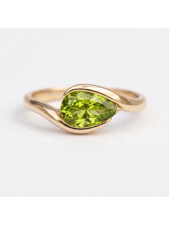 Solitaire Pear Cut Peridot Bypass Band Ring, 925 Sterling Silver Green Gemstone Stackable Ring, August Birthstone Ring, Anniversary Ring Gift for Love