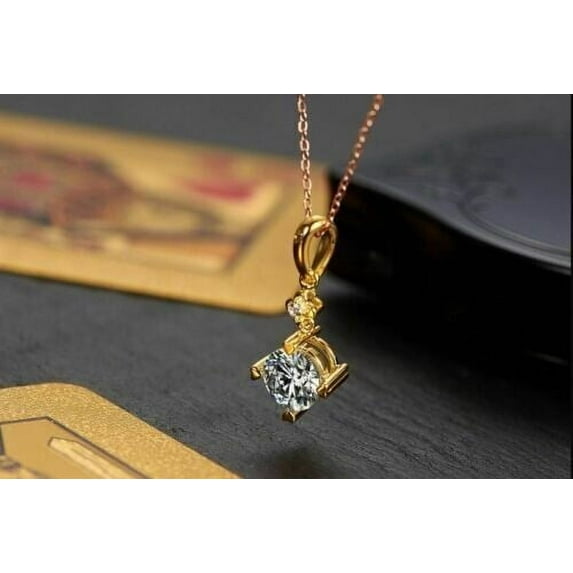 Solitaire Pendant 1.5Ct Natural Moissanite Round Cut in 14K Yellow Gold Plated