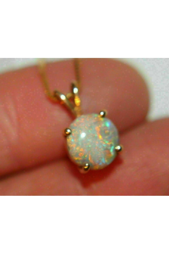 Solitaire Pendant Round Cut Fire Opal 14K Yellow Gold Finish 18' Free Chain