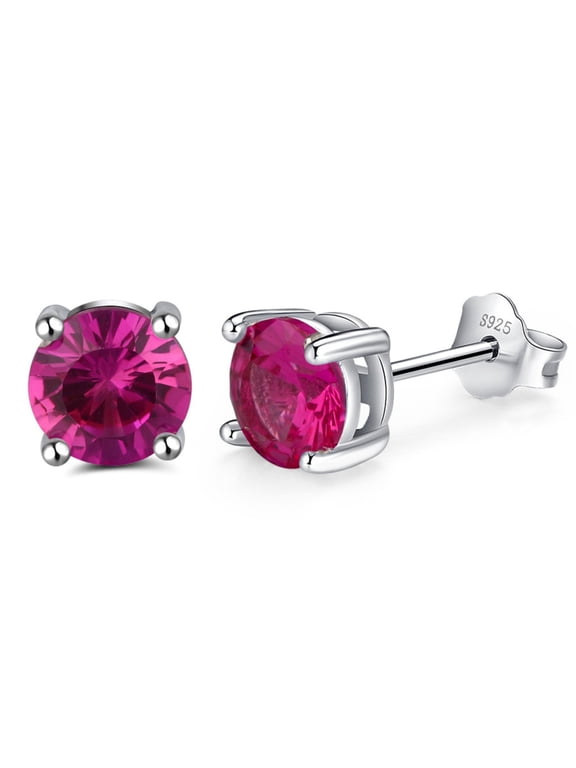Solitaire Pink CZ Stud Earrings by Ginger Lyne Sterling Silver 5A Cubic Zirconia 6mm 1.68CTW