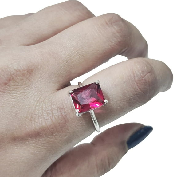 Solitaire Pink Tourmaline Tiny Ring, Natural Pink Tourmaline Ring, October Birthstone, 925 Silver, Womens Ring, Stackable Ring, Dainty Minimal Ring, Statement Jewelry, Micron Plating, Christmas Ring