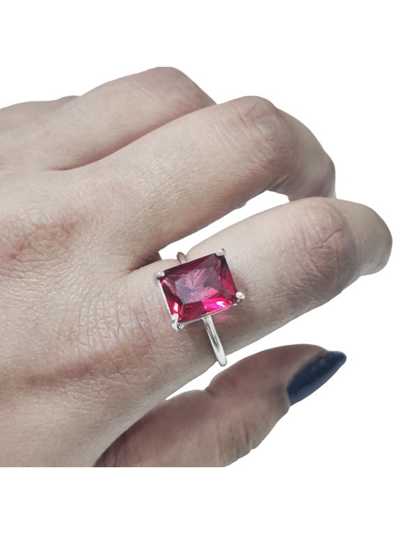 Solitaire Pink Tourmaline Tiny Ring, Natural Pink Tourmaline Ring, October Birthstone, 925 Silver, Womens Ring, Stackable Ring, Dainty Minimal Ring, Statement Jewelry, Micron Plating, Christmas Ring