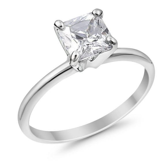Solitaire Princess Cut Engagement Ring CZ 925 Sterling Silver Size 4