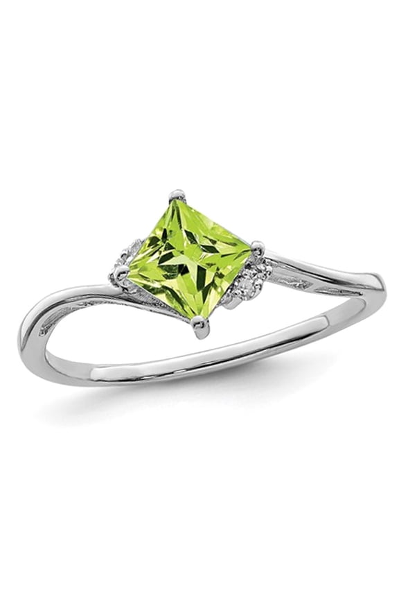 Solitaire Princess Cut Natural Peridot Ring 0.60 Carat (Ctw) in Sterling Silver for Women