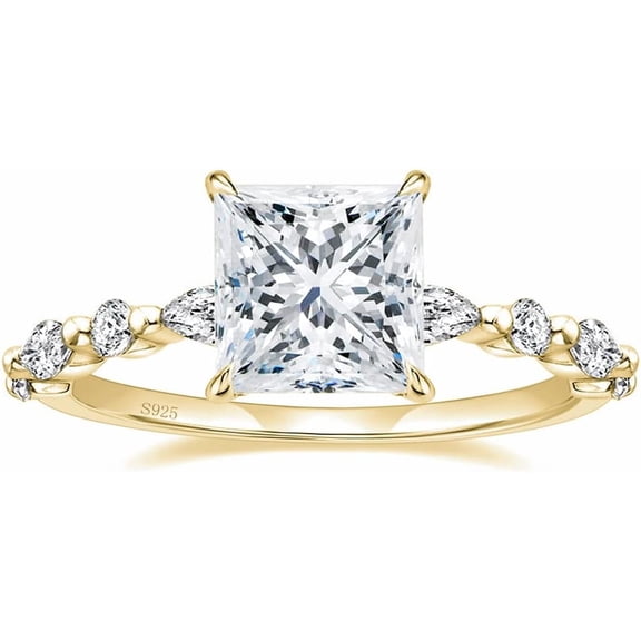 Solitaire Princess Cut Ring 10K Solid White/Yellow/Rose Gold Over Engagement Ring Special for Christmas Gift Proposal Ring