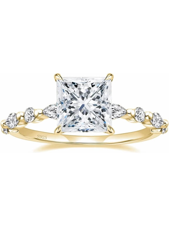 Solitaire Princess Cut Ring 10K Solid White/Yellow/Rose Gold Over Engagement Ring Special for Christmas Gift Proposal Ring