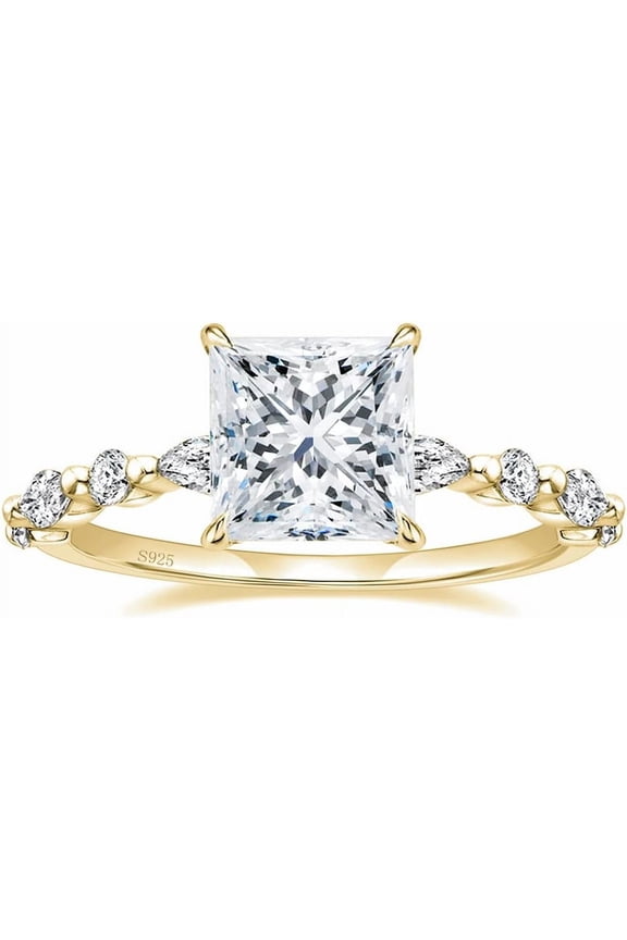 Solitaire Princess Cut Ring 10K Solid White/Yellow/Rose Gold Over Engagement Ring Special for Christmas Gift Proposal Ring