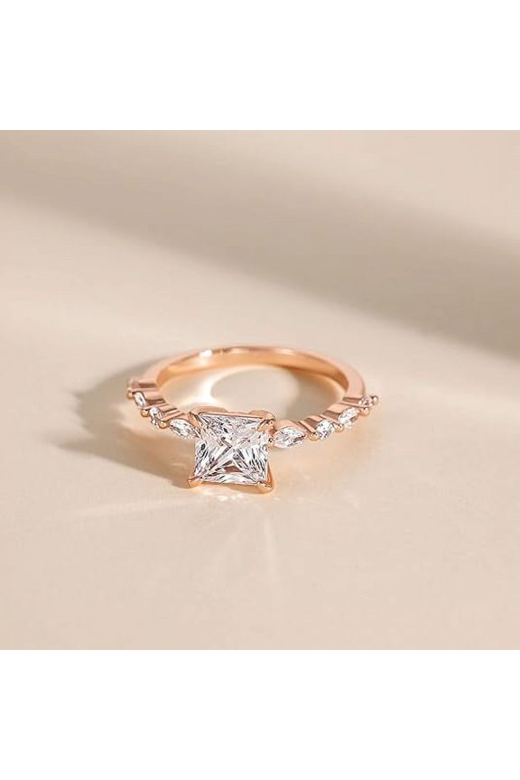Solitaire Princess Cut Ring 10K Solid White/Yellow/Rose Gold Over Engagement Ring Special for Christmas Gift Proposal Ring