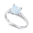 thumbnail image 1 of Solitaire Princess Cut Ring Lab Created White Opal 925 Sterling Silver Ring Size 7, 1 of 5