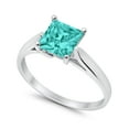 thumbnail image 1 of Solitaire Princess Cut Ring Paraiba Tourmaline CZ 925 Sterling Silver Ring Size 10, 1 of 5