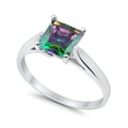 thumbnail image 1 of Solitaire Princess Cut Ring Rainbow CZ 925 Sterling Silver Ring Size 5, 1 of 5
