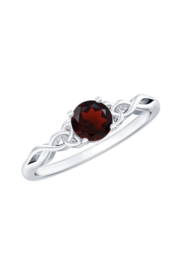 Solitaire Red Garnet 0.60 Ctw Gemstone 925 Sterling Silver Celtic Knot Promise Ring for Women | Wedding, Engagement Bridal Rings | Mothers Day Gift