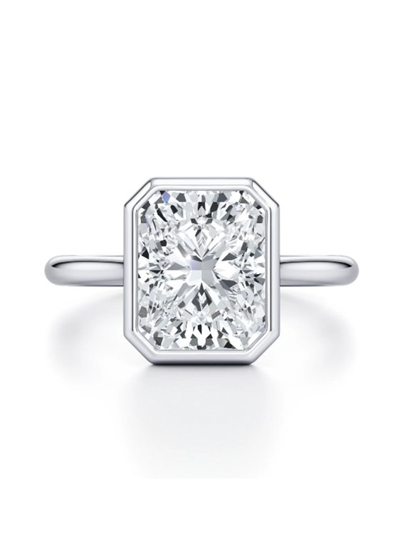 Solitaire Ring, Bezel Setting Radiant Diamond Ring, Hidden Halo Diamond Wedding Ring, Proposal Ring, 14K White Gold Plated, 1.8 Ct Simulated Diamond