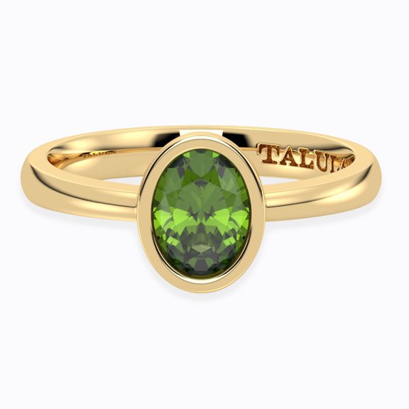 Solitaire Ring in 925 Sterling Silver, Bezel Set, Handcrafted with Natural Gemstone Olive Peridot | US 5