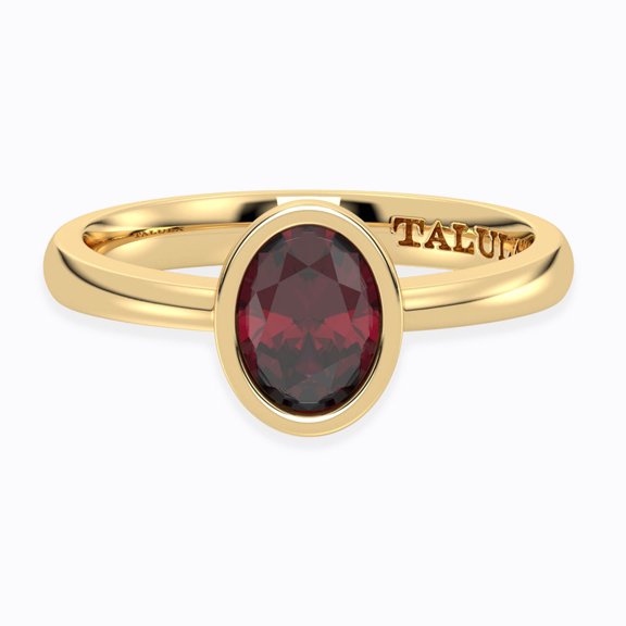 Solitaire Ring in 925 Sterling Silver, Bezel Set, Handcrafted with Natural Gemstone Red Garnet | US 8