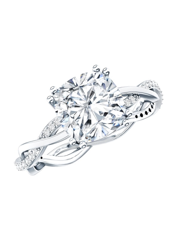 Moissanite Cushion Cut Solitaire Ring for Engagement - 8 mm - Braided Ring - 3 Ct - D-VS1 Grade Certified, 925 Sterling Silver, US 4.00