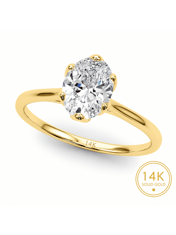 Solitaire Rings KohinoorGems Jewelry 0.65Ct Oval Diamond Engagement Ring in 14K Yellow Gold