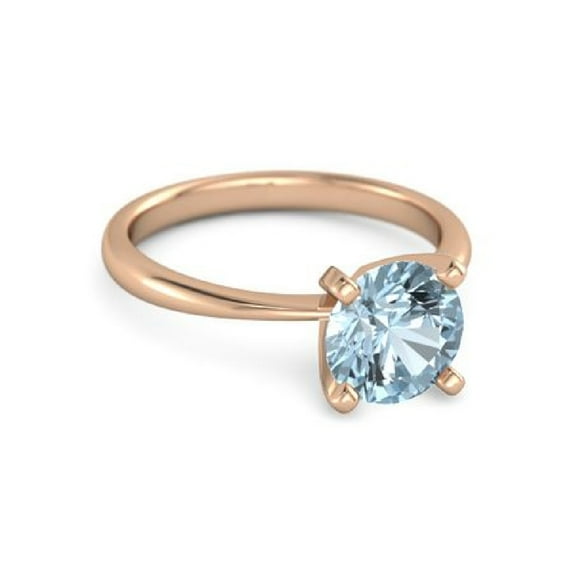 Solitaire Round 5 MM Aquamarine 925 Silver Rose Gold Finish Christmas Ring
