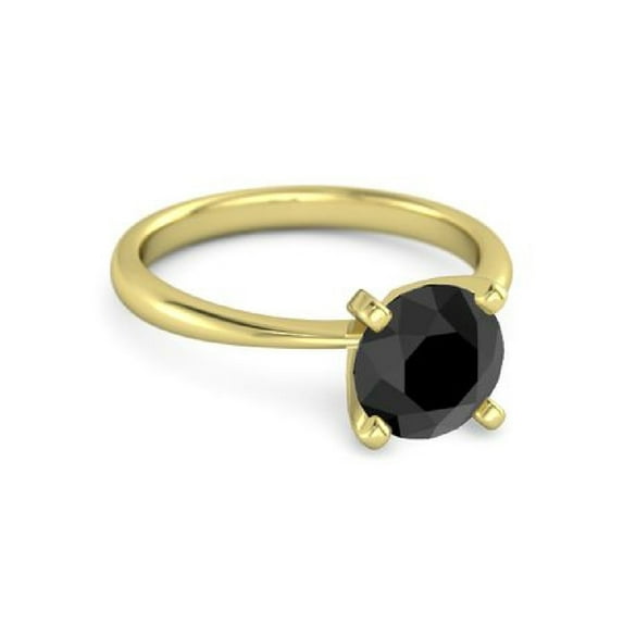 Solitaire Round 5 MM Black Spinel 925 Silver Gold Finish Women Christmas Ring