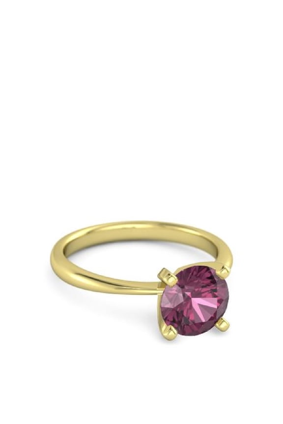 Solitaire Round 5 MM Rhodolite Garnet 925 Silver Gold Finish Christmas Ring