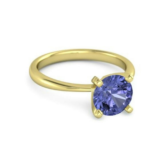 Solitaire Round 5 MM Tanzanite 925 Silver Gold Finish Women Christmas Ring