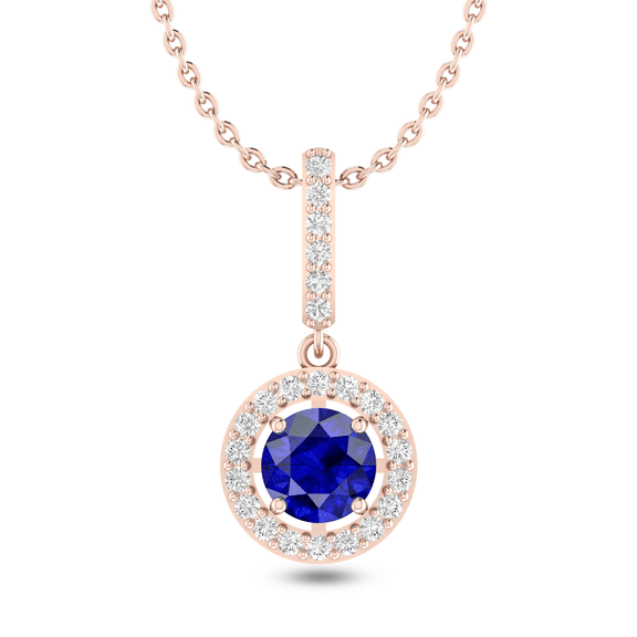 Solitaire Round Blue Sapphire Classic Rose Gold Plated Halo Dangle Pendant Birthday Gift For Friend|| Ali Baba Jewellery