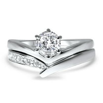 Solitaire Round CZ Wedding Ring Set Simulated Diamond Bridal Set Platinum Plated Sterling Silver for Women Size 7
