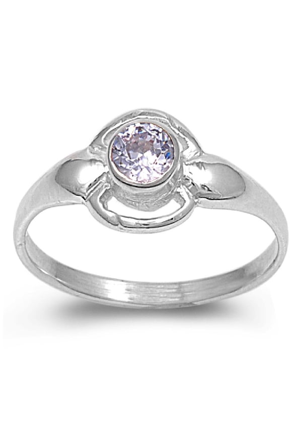 Solitaire Round Lavender Cubic Zirconia Petite Rings Sterling Silver 925