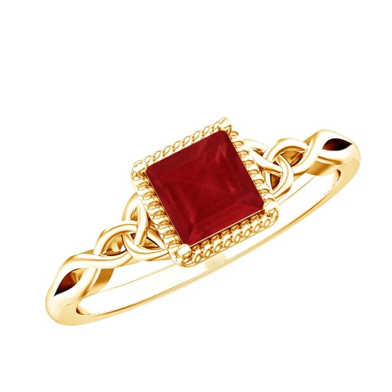 Rosec Jewels Real Ruby Promise Ring for Women (0.8 Carat) - Celtic Knot Ring - AAA Grade July Birthstone - Ready to Gift, 10K Yellow Gold, US 5.00