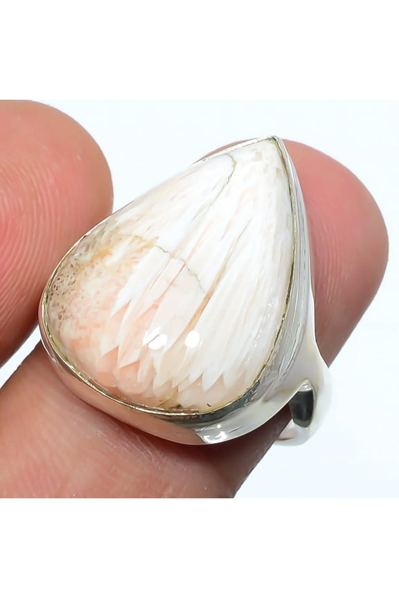 Solitaire - Scolecite - India Gemstone 925 Sterling Silver Handmade Ring s.8 T88, Christmas Gift, Gemstone Silver Jewelry, Scolecite Ring, New Year Sa