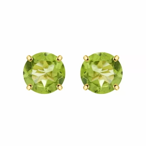 Solitaire Scre Back Round Cut Peridot Stud Earrings In 14k Yellow Gold Plated