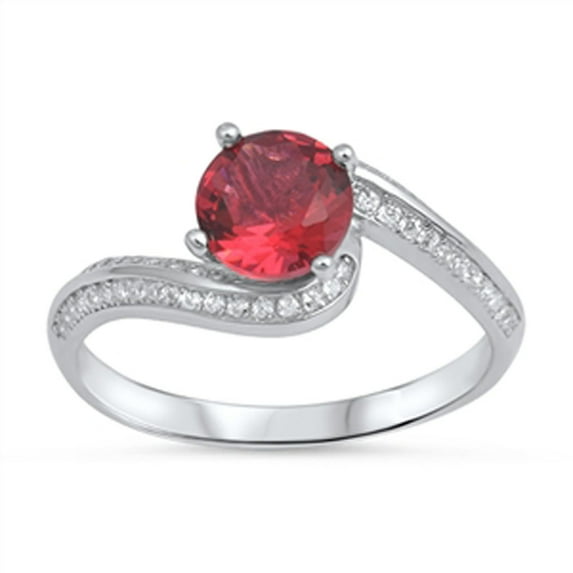 Solitaire Simulated Ruby Swirl Wedding Ring .925 Sterling Silver Band Red CZ Female Size 10