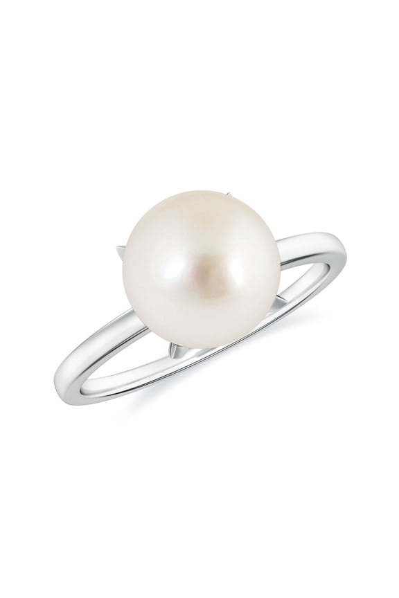 Solitaire South Sea Pearl Ring in White Gold Plated / 925 Sterling Sliver Women's Statement Ring for Wedding Anniversary June Birthstone Jewelry, 10MM Ring Size:8