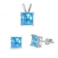 thumbnail image 1 of Solitaire Square Princess Cut Earrings Blue Simulated Topaz .925 Sterling Silver Pendant Set Jewelry Female, 1 of 3