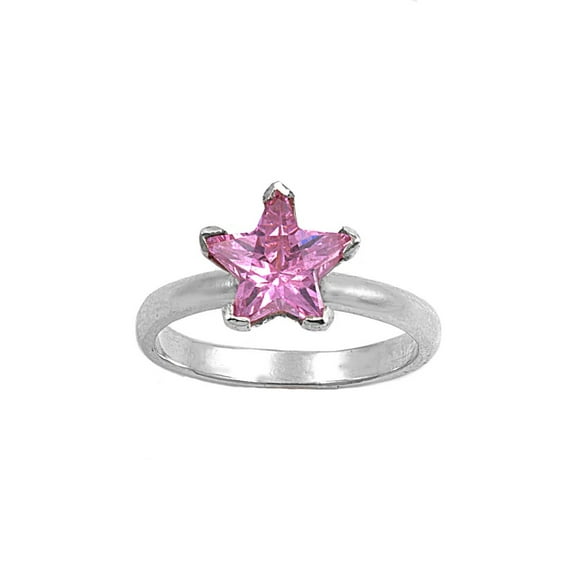 Solitaire Star Center Pink Cubic Zirconia Ring Sterling Silver 925 Size 7