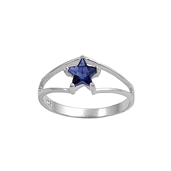 Solitaire Star Simulated Sapphire Cubic Zirconia Ring Sterling Silver 925 Size 5