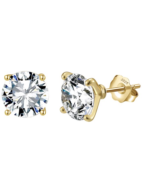 Solitaire Stud Earrings for Women 8 Ctw Sterling Silver Studs for her Ginger Lyne Collection