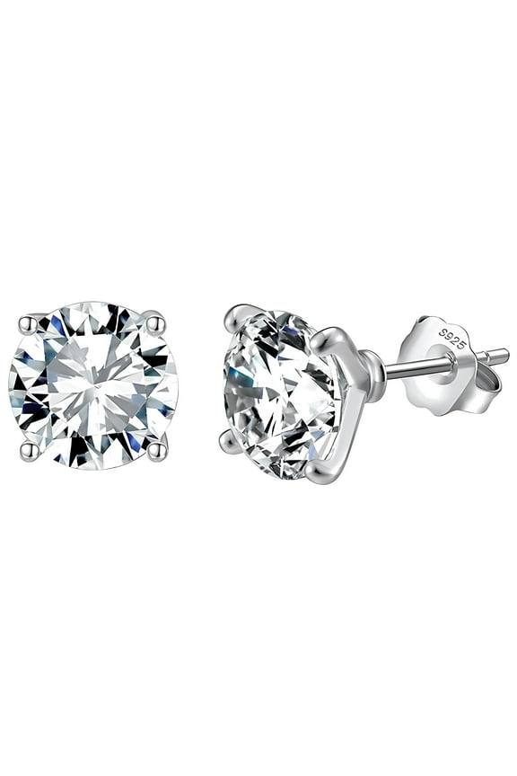Solitaire Stud Earrings for Women 8 Ctw Sterling Silver Studs for her Ginger Lyne Collection