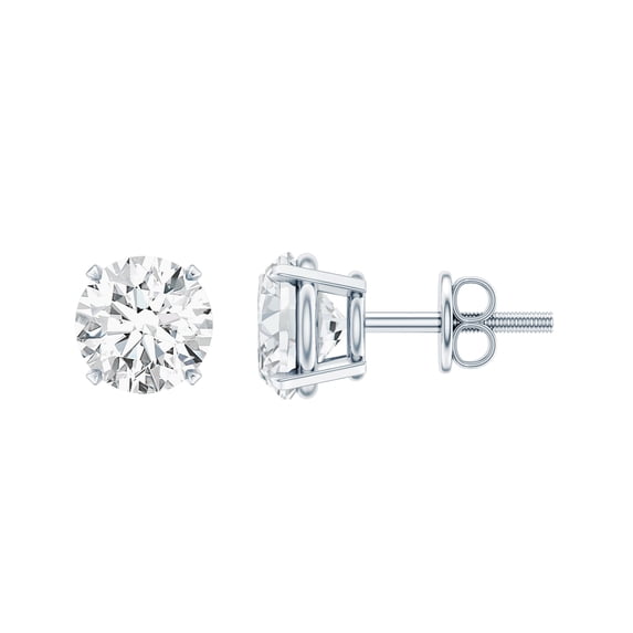 Rosec Jewels Solitaire Stud Earrings with Certified Moissanite for Women (5 mm, D-VS1 Grade), 14K White Gold