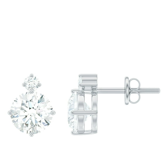 Rosec Jewels Solitaire Stud Earrings with Certified Moissanite for Women - 6 mm - D-VS1 Quality, 14K White Gold
