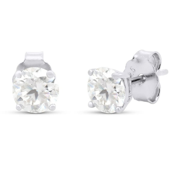AFFY 1 Carat 5MM Round Moissanite Diamond Solitaire Stud Earrings for Women 14K White Gold over Silver
