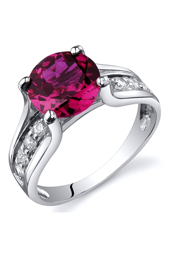 Solitaire Style 2.50 carats Cubic zirconia Ruby Ring in Sterling Silver Rhodium Finish Size 9, Available in Sizes 5 thru 9