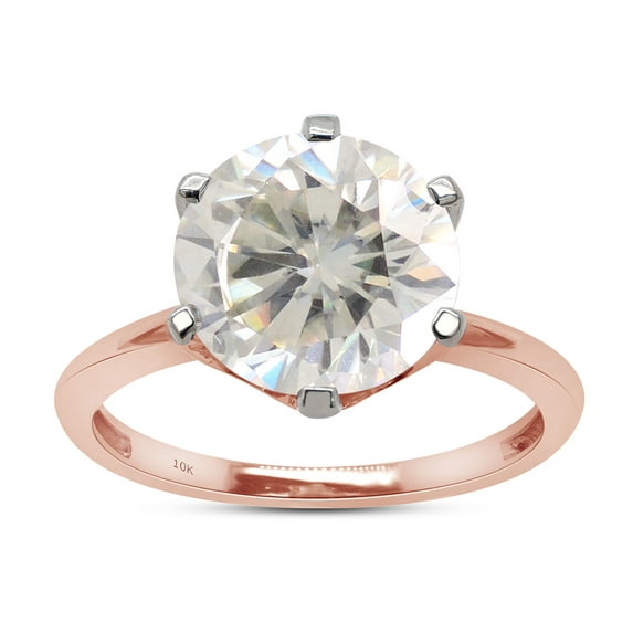 AFFY 3 Carat Round Moissanite Diamond Solitaire Engagement Ring for Women 10K Solid Rose Gold-7.5